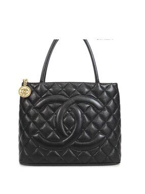 Chanel Reissue Tote Bag Black Gold Caviar Leather Quilted CC Logo